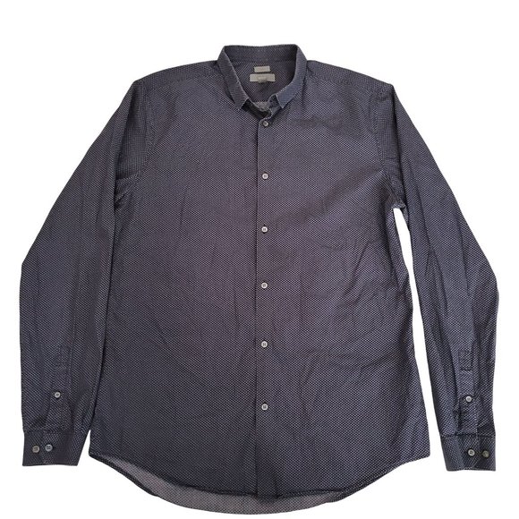 COS Men's Slim Fit Printed Navy Blue And White Long Sleeve Shirt Size 15 3/4 - Picture 1 of 9